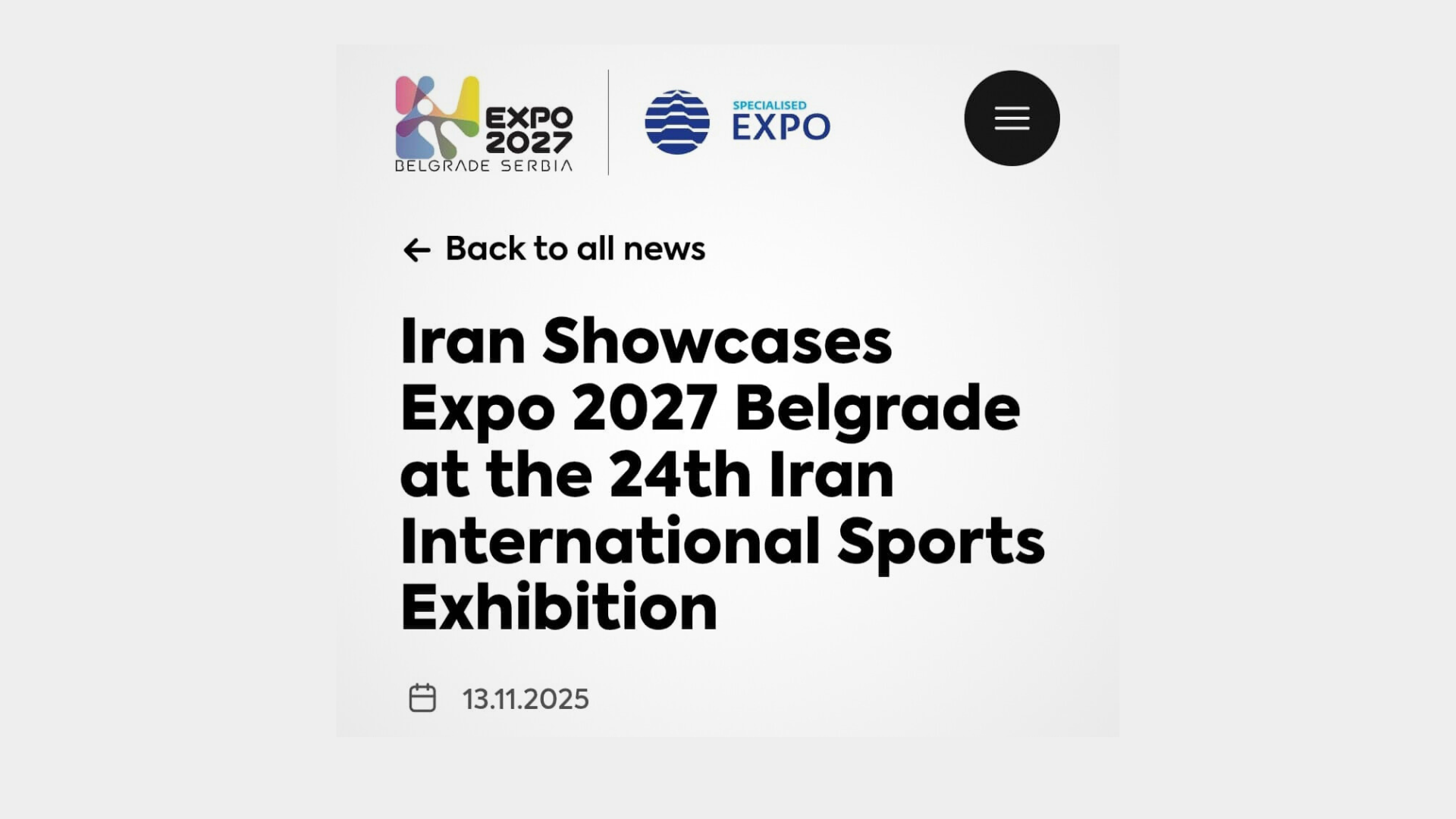 International Reflection on Iran's Promotional Activities at EXPO 2027 Belgrade at the Tehran International Sports Exhibition